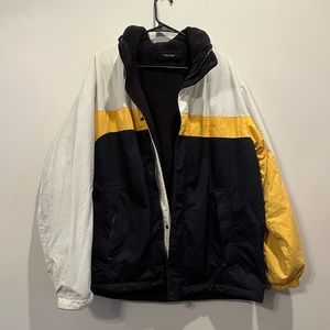 Nautica Vintage Women Puffer Coat Yellow and Blue Zip up. Size Large
